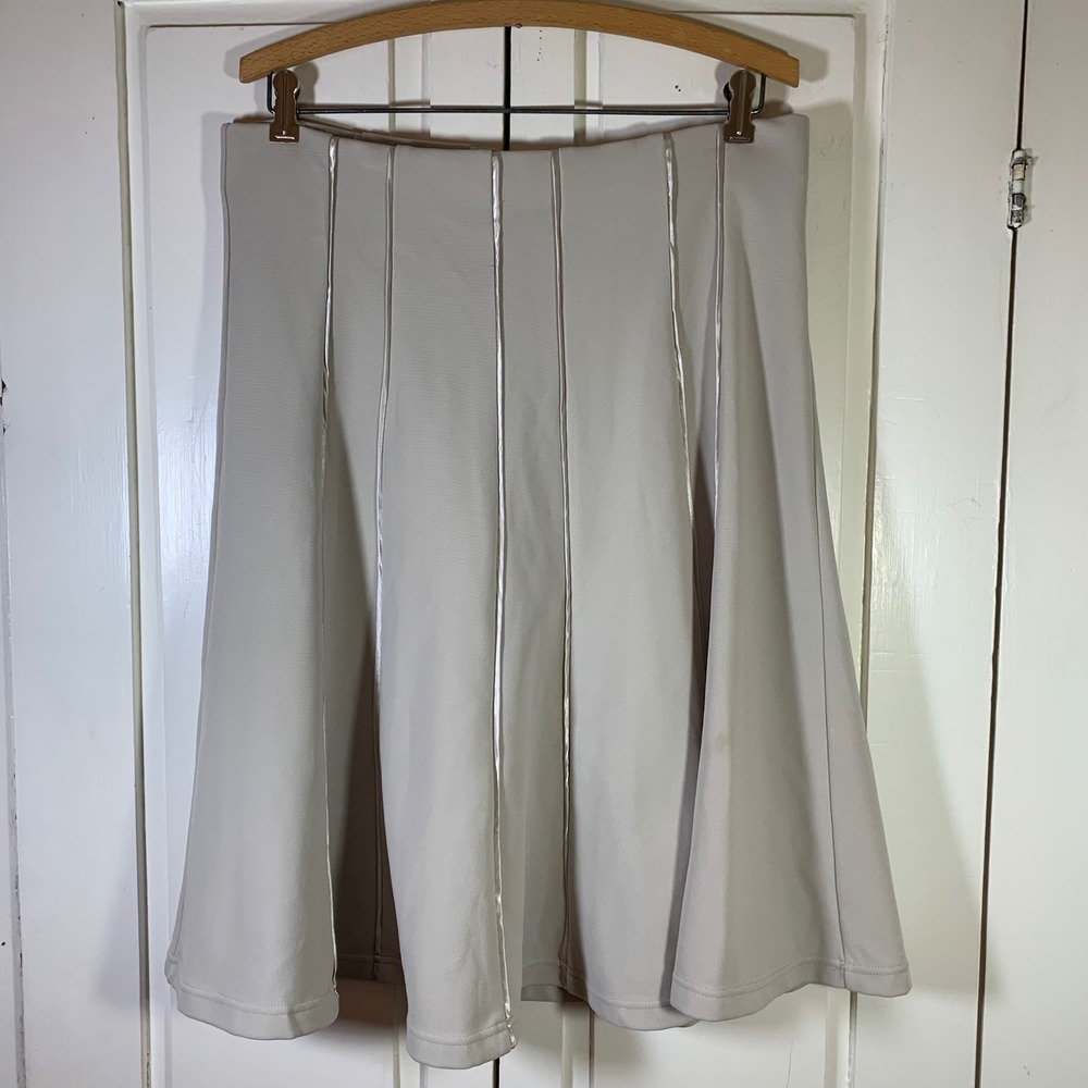 Clara Sunwoo Beige A-Line Skirt with Satin Piping Detail Small Mens Womens